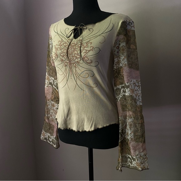 F.A.N.G. Vintage Small Green Glitter Y2K quilted long sleeve shirt - Picture 3 of 12